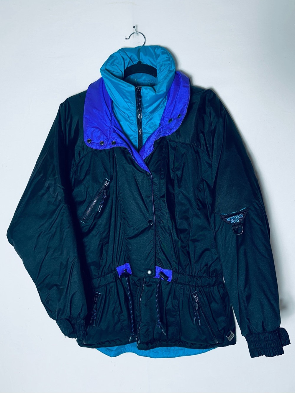 Vintage 80s 90s Mountain Goat Black Teal Purple Ski Jacket M Retro Winter Coat